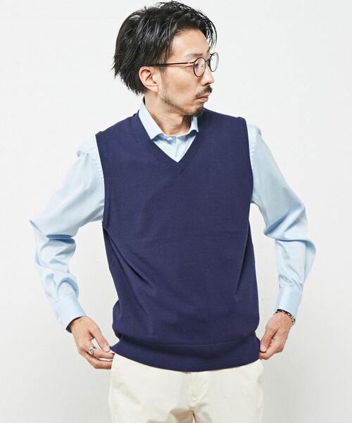 MEN'S MELROSE（メンズメルローズ）の「ウォッシャブルハイゲージニットベスト（ベスト・メンズ・ベージュ/ブラウン/グレー/ネイビー・3/4）」の5枚目の写真