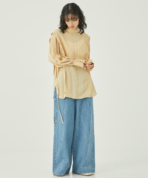 PUBLIC TOKYO 完売品幾何柄ジャガードショルダータックシャツ