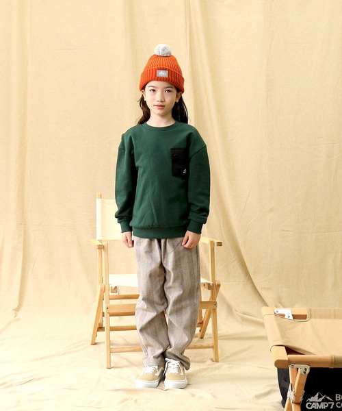 CAMP7(キャンプセブン)の「【CAMP7】ポケ付きクルースウェット(スウェット・キッズ・グリーン/ブラック・130/105/120/140/160/150)」の12枚目の写真