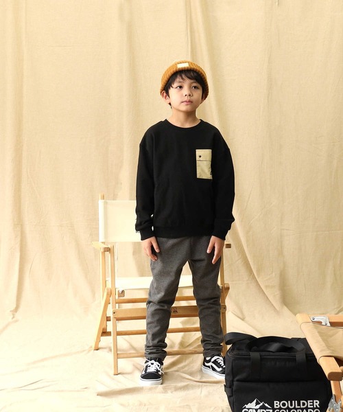 CAMP7(キャンプセブン)の「【CAMP7】ポケ付きクルースウェット(スウェット・キッズ・グリーン/ブラック・130/105/120/140/160/150)」の21枚目の写真