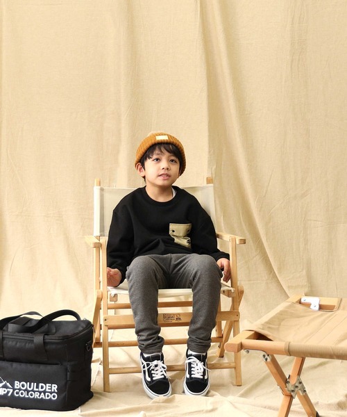 CAMP7(キャンプセブン)の「【CAMP7】ポケ付きクルースウェット(スウェット・キッズ・グリーン/ブラック・130/105/120/140/160/150)」の20枚目の写真