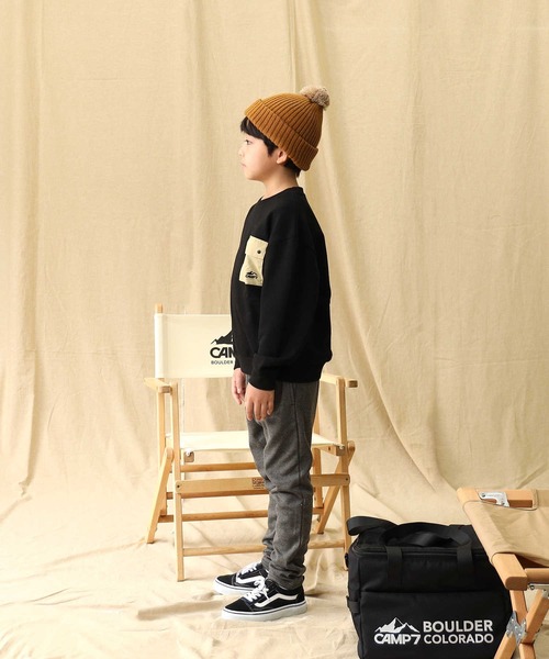 CAMP7(キャンプセブン)の「【CAMP7】ポケ付きクルースウェット(スウェット・キッズ・グリーン/ブラック・130/105/120/140/160/150)」の19枚目の写真