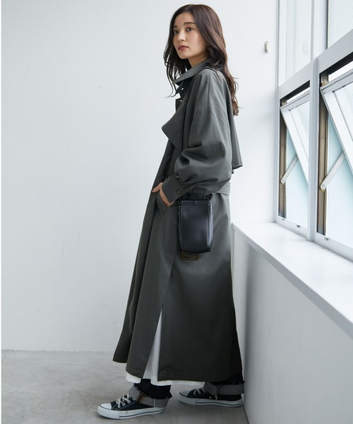 ECRIRE（エクリール）の「スタンドカラー対応ツイルトレンチコート（トレンチコート・レディース・カーキ/キャメル/グレー・M/L）」の13枚目の写真