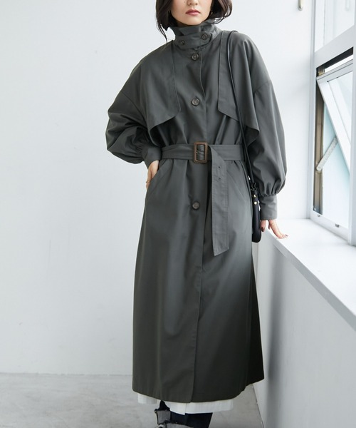 ECRIRE（エクリール）の「スタンドカラー対応ツイルトレンチコート（トレンチコート・レディース・カーキ/キャメル/グレー・M/L）」の14枚目の写真