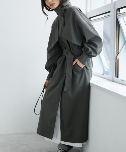 ECRIRE（エクリール）の「スタンドカラー対応ツイルトレンチコート（トレンチコート・レディース・カーキ/キャメル/グレー・M/L）」の20枚目の写真