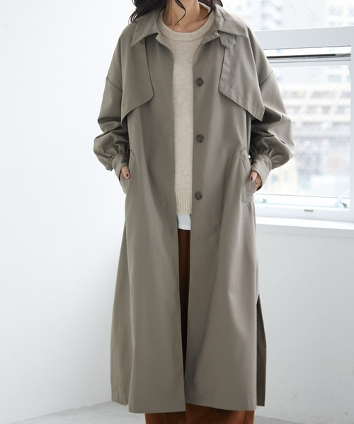 ECRIRE（エクリール）の「スタンドカラー対応ツイルトレンチコート（トレンチコート・レディース・カーキ/キャメル/グレー・M/L）」の18枚目の写真