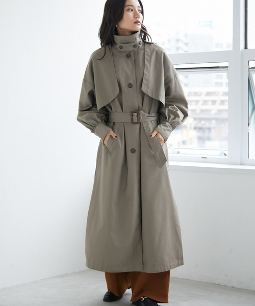 ECRIRE（エクリール）の「スタンドカラー対応ツイルトレンチコート（トレンチコート・レディース・カーキ/キャメル/グレー・M/L）」の15枚目の写真