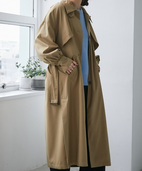 ECRIRE（エクリール）の「スタンドカラー対応ツイルトレンチコート（トレンチコート・レディース・カーキ/キャメル/グレー・M/L）」の9枚目の写真