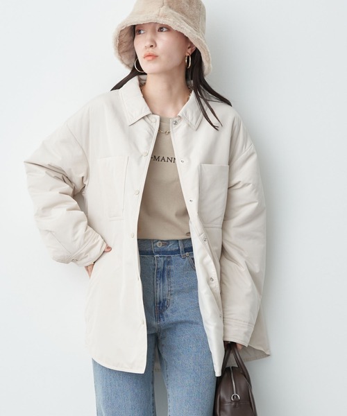 earth music&ecology（アースミュージックアンドエコロジー）の「中綿シャツジャケット（その他アウター・レディース・アイボリー/ボルドー/ライトカーキ/チェック・FREE）」の2枚目の写真