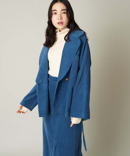A de a.v.v（アードアー・ヴェ・ヴェ）の「［SET UP対応］コーデュロイラグランスリーブジャケット（テーラードジャケット・レディース・ブルー/ブラック・36/38）」の9枚目の写真