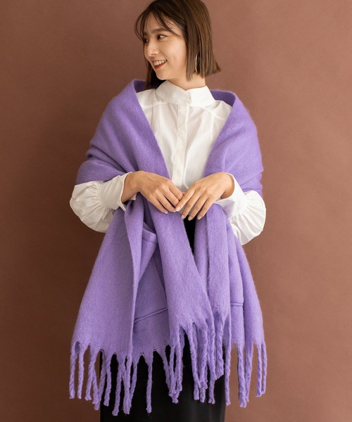 VitaFelice（ヴィータフェリーチェ）の「モヘアタッチ大判ブランケットストール（ストール/ショール・レディース・ライトグレー/ライラック/ライム/アイボリー・FREE）」の4枚目の写真