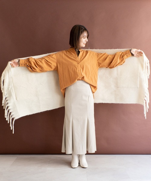 VitaFelice（ヴィータフェリーチェ）の「モヘアタッチ大判ブランケットストール（ストール/ショール・レディース・ライトグレー/ライラック/ライム/アイボリー・FREE）」の17枚目の写真