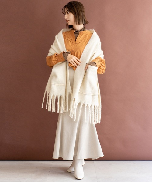 VitaFelice（ヴィータフェリーチェ）の「モヘアタッチ大判ブランケットストール（ストール/ショール・レディース・ライトグレー/ライラック/ライム/アイボリー・FREE）」の7枚目の写真