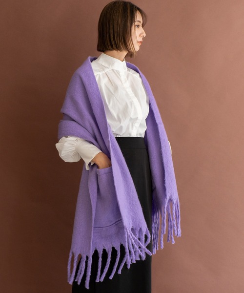VitaFelice（ヴィータフェリーチェ）の「モヘアタッチ大判ブランケットストール（ストール/ショール・レディース・ライトグレー/ライラック/ライム/アイボリー・FREE）」の5枚目の写真