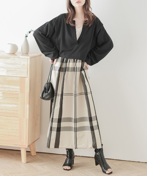 La-gemme(ラジェム)の「ショートトップス×ワンピース セット(セットアップ・レディース・ブラウン/ブラック×グレー/ブラック系その他/ブラック系その他2/グレー系その他・フリー)」の3枚目の写真
