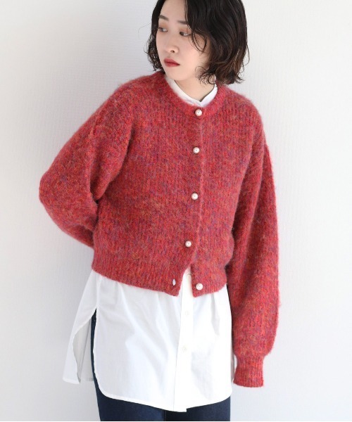 cepo（セポ）の「パールボタン ミックスニットカーディガン（カーディガン/ボレロ・レディース・レッド/ベージュ/ブラウン・M）」の3枚目の写真