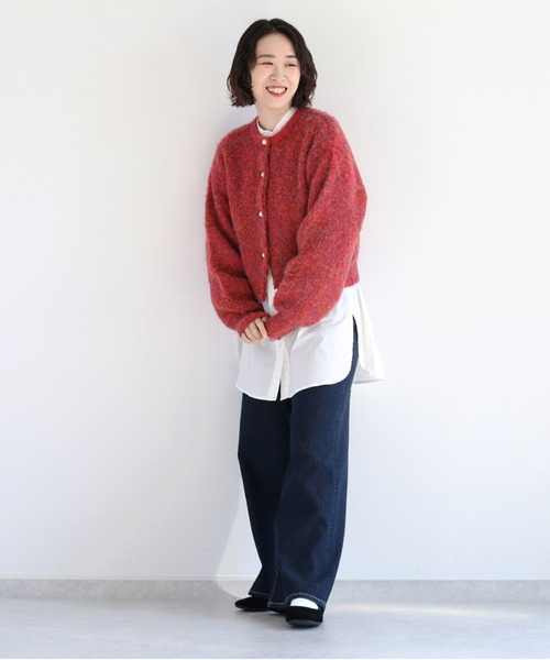 cepo（セポ）の「パールボタン ミックスニットカーディガン（カーディガン/ボレロ・レディース・レッド/ベージュ/ブラウン・M）」の16枚目の写真