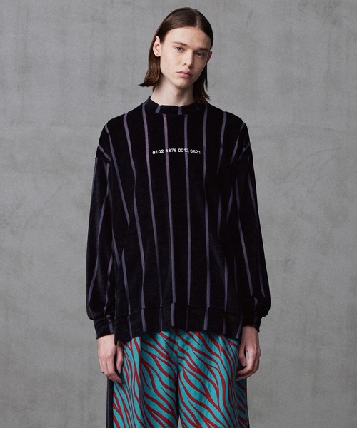 SHAREEF（シャリーフ）の「STRIPE VELOR MOCK NECK PO（Tシャツ/カットソー・メンズ・ターコイズブルー/ブラック/ブラウン・1/2/3）」の2枚目の写真