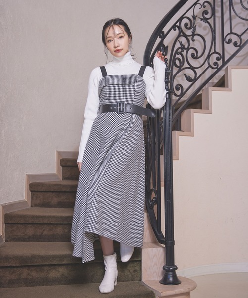 ANDGEEBEE（アンジービー）の「アシメチェックキャミワンピ（ワンピース・レディース・ブラック×ホワイト/ブラウン・MEDIUM）」の2枚目の写真