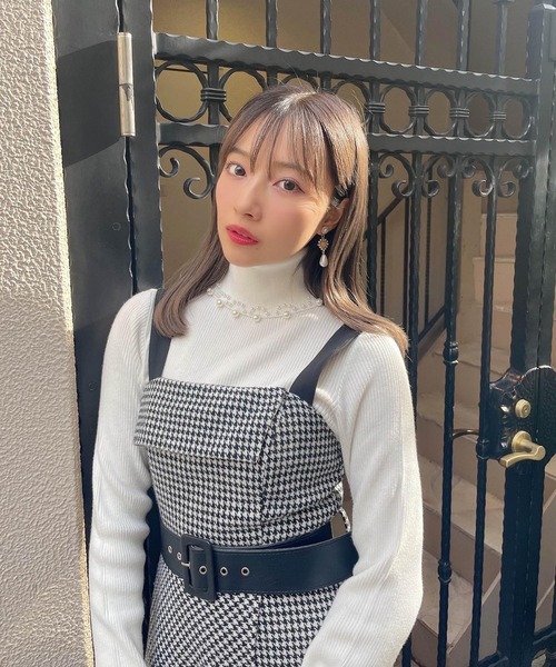 ANDGEEBEE（アンジービー）の「アシメチェックキャミワンピ（ワンピース・レディース・ブラック×ホワイト/ブラウン・MEDIUM）」の6枚目の写真