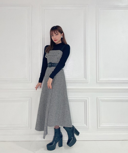 ANDGEEBEE（アンジービー）の「アシメチェックキャミワンピ（ワンピース・レディース・ブラック×ホワイト/ブラウン・MEDIUM）」の14枚目の写真