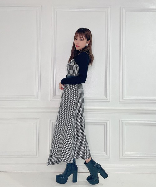 ANDGEEBEE（アンジービー）の「アシメチェックキャミワンピ（ワンピース・レディース・ブラック×ホワイト/ブラウン・MEDIUM）」の11枚目の写真