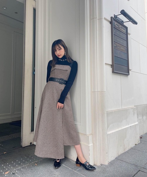 ANDGEEBEE（アンジービー）の「アシメチェックキャミワンピ（ワンピース・レディース・ブラック×ホワイト/ブラウン・MEDIUM）」の15枚目の写真