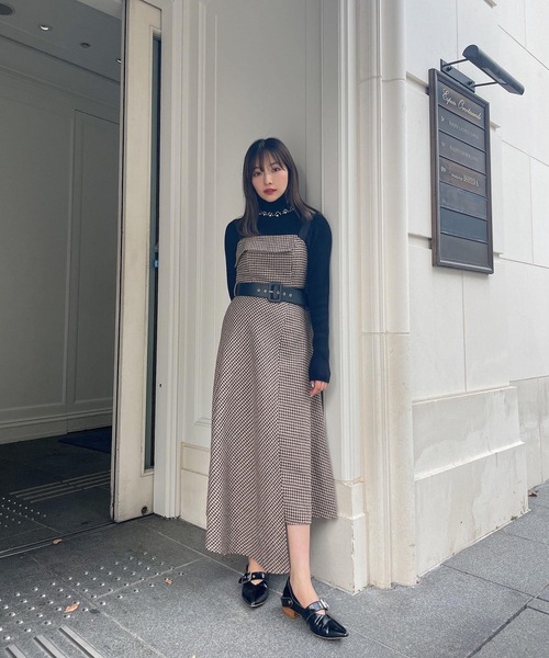 ANDGEEBEE（アンジービー）の「アシメチェックキャミワンピ（ワンピース・レディース・ブラック×ホワイト/ブラウン・MEDIUM）」の12枚目の写真
