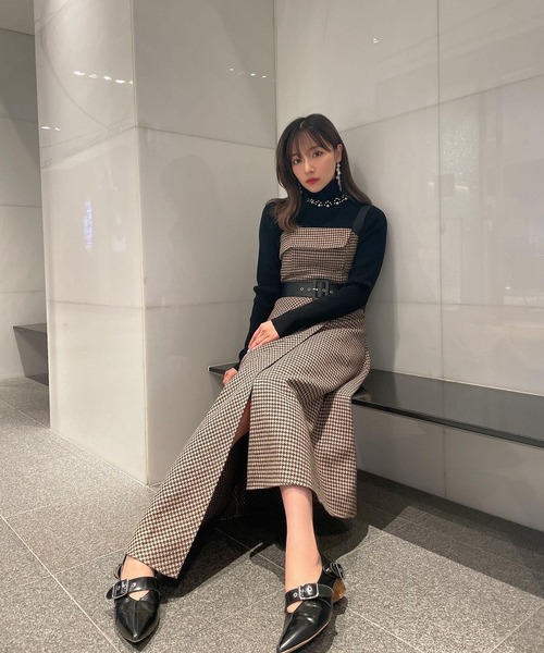 ANDGEEBEE（アンジービー）の「アシメチェックキャミワンピ（ワンピース・レディース・ブラック×ホワイト/ブラウン・MEDIUM）」の10枚目の写真