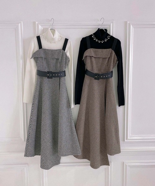 ANDGEEBEE（アンジービー）の「アシメチェックキャミワンピ（ワンピース・レディース・ブラック×ホワイト/ブラウン・MEDIUM）」の13枚目の写真