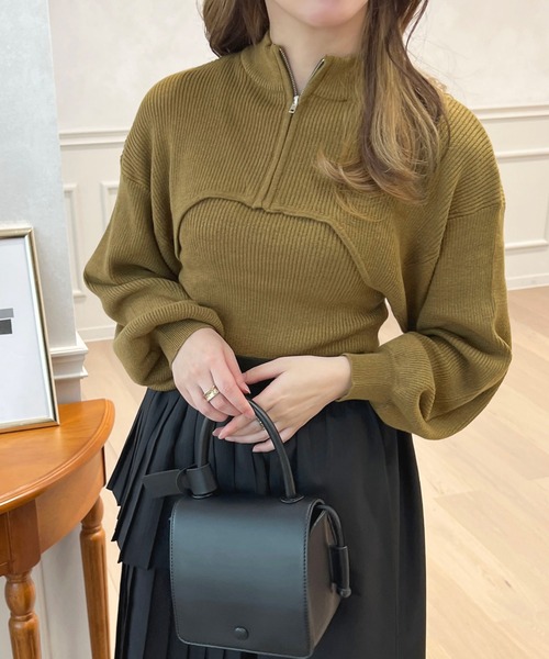 apres jour(アプレジュール)の「ジップレイヤードニット【ZOZOTOWN限定アイテム】(ニット/セーター・レディース・ピンクベージュ/グリーン/ベージュ・X-LARGE/フリー)」の4枚目の写真