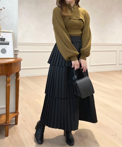 新品 apres jour アプレジュール レイヤード風ニットワンピース apres