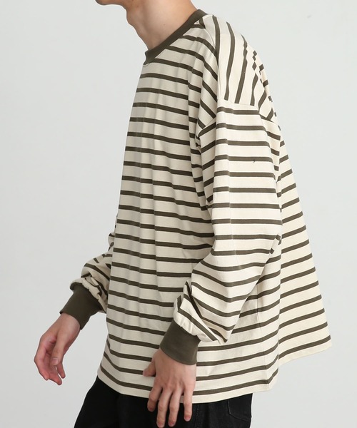 SENSE OF PLACE by URBAN RESEARCH（センスオブプレイスバイアーバンリサーチ）の「『ユニセックス』ボーダーエクストラルーズロンTシャツ（Tシャツ/カットソー・メンズ・ブルー/カーキ/ネイビー・MEDIUM/LARGE）」の8枚目の写真