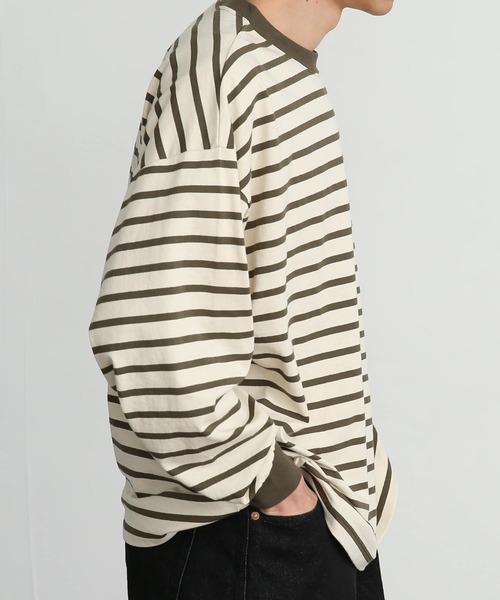 SENSE OF PLACE by URBAN RESEARCH（センスオブプレイスバイアーバンリサーチ）の「『ユニセックス』ボーダーエクストラルーズロンTシャツ（Tシャツ/カットソー・メンズ・ブルー/カーキ/ネイビー・MEDIUM/LARGE）」の7枚目の写真