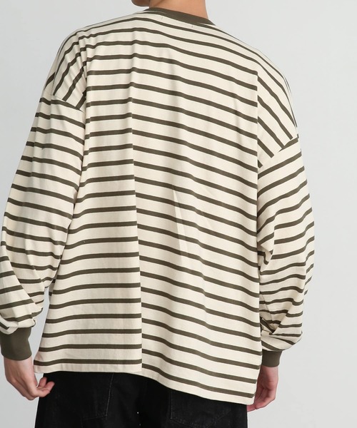 SENSE OF PLACE by URBAN RESEARCH（センスオブプレイスバイアーバンリサーチ）の「『ユニセックス』ボーダーエクストラルーズロンTシャツ（Tシャツ/カットソー・メンズ・ブルー/カーキ/ネイビー・MEDIUM/LARGE）」の6枚目の写真