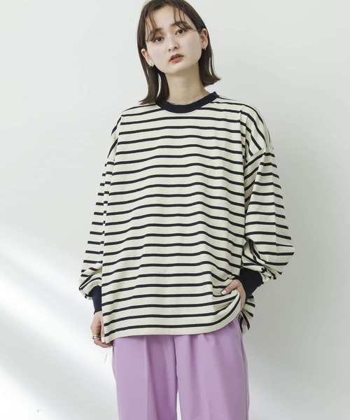 SENSE OF PLACE by URBAN RESEARCH（センスオブプレイスバイアーバンリサーチ）の「『ユニセックス』ボーダーエクストラルーズロンTシャツ（Tシャツ/カットソー・メンズ・ブルー/カーキ/ネイビー・MEDIUM/LARGE）」の11枚目の写真