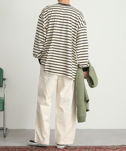 SENSE OF PLACE by URBAN RESEARCH（センスオブプレイスバイアーバンリサーチ）の「『ユニセックス』ボーダーエクストラルーズロンTシャツ（Tシャツ/カットソー・メンズ・ブルー/カーキ/ネイビー・MEDIUM/LARGE）」の22枚目の写真