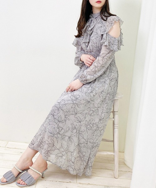 エムズグレイシーシフォンワンピース春にピッタリ新品未使用 エムズグレイシー M'S GRACY シフォン ワンピース ひざ丈 花柄