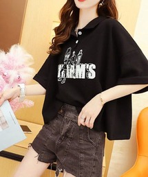 PRIVATE BEACH | ポロ衿プリントオーバーサイズクロップド丈Tシャツ(Tシャツ/カットソー)