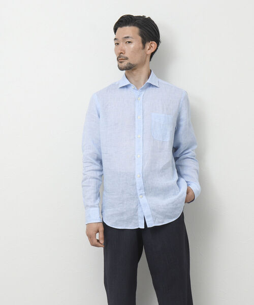 NOLLEY'S goodman（ノーリーズグッドマン）の「リネンカッタウェイシャツ（シャツ/ブラウス・メンズ・ネイビー/パープル/ブルー/サックスブルー/グレイッシュベージュ・S/M/L/XL）」の15枚目の写真