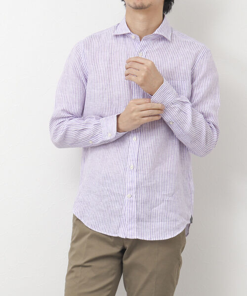 NOLLEY'S goodman（ノーリーズグッドマン）の「リネンカッタウェイシャツ（シャツ/ブラウス・メンズ・ネイビー/パープル/ブルー/サックスブルー/グレイッシュベージュ・S/M/L/XL）」の21枚目の写真