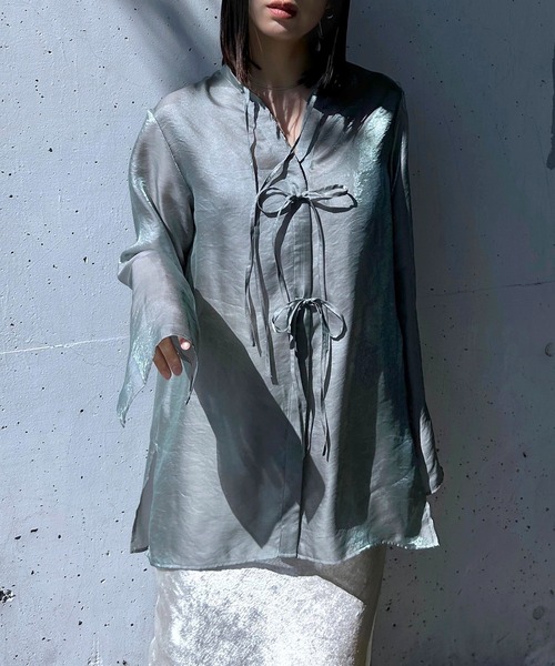 y/m by RIKA（イムバイリカ）の「チャイナデティールシャツ（シャツ/ブラウス・レディース・ホワイト/ミント・FREE）」の2枚目の写真