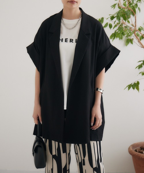 Dignite collier(ディニテコリエ)の「Dignite collier スリーブレスジャケット(テーラードジャケット・レディース・ブラック/カーキ/チャコールグレー・FREE)」の8枚目の写真