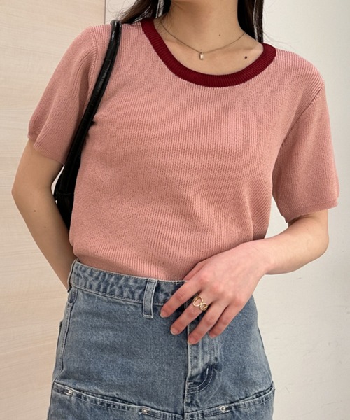 solleim(ソルレム)の「バイカラーハーフスリーブニット(ニット/セーター・レディース・ピンク/ベージュ/アイボリー・M)」の3枚目の写真