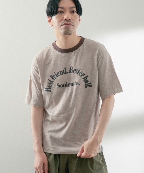 ITEMS URBANRESEARCH（アイテムズ アーバンリサーチ）の「リブ配色 ロゴプリント スラブTシャツ（Tシャツ/カットソー・メンズ・チャコールグレー/オフホワイト/グレー系その他・LARGE/MEDIUM）」の9枚目の写真