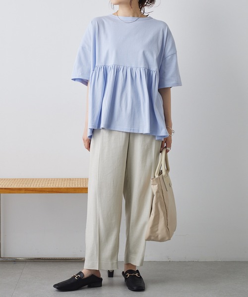 PUAL CE CIN（ピュアルセシン）の「【Du noir】汗シミ防止ギャザーTシャツ（Tシャツ/カットソー・レディース・サックスブルー/ブラック/オフホワイト/ライトグレー・FREE）」の13枚目の写真