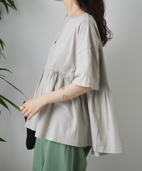 PUAL CE CIN（ピュアルセシン）の「【Du noir】汗シミ防止ギャザーTシャツ（Tシャツ/カットソー・レディース・サックスブルー/ブラック/オフホワイト/ライトグレー・FREE）」の6枚目の写真