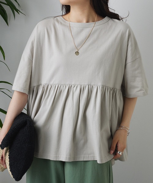 PUAL CE CIN（ピュアルセシン）の「【Du noir】汗シミ防止ギャザーTシャツ（Tシャツ/カットソー・レディース・サックスブルー/ブラック/オフホワイト/ライトグレー・FREE）」の5枚目の写真