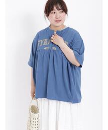 Samansa Mos2 | ロゴプリント切替ギャザースキッパーTシャツ(Tシャツ/カットソー)