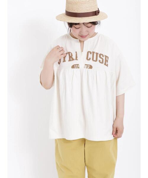 Samansa Mos2（サマンサ モスモス）の「ロゴプリント切替ギャザースキッパーTシャツ（Tシャツ/カットソー・レディース・ブルー/キナリ/チャコールグレー/グレー・F）」の5枚目の写真